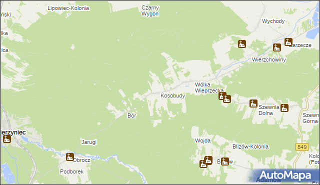 mapa Kosobudy gmina Zwierzyniec, Kosobudy gmina Zwierzyniec na mapie Targeo