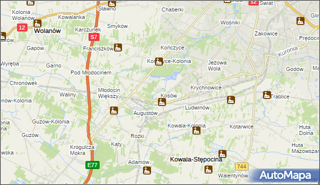 mapa Kosów gmina Kowala, Kosów gmina Kowala na mapie Targeo