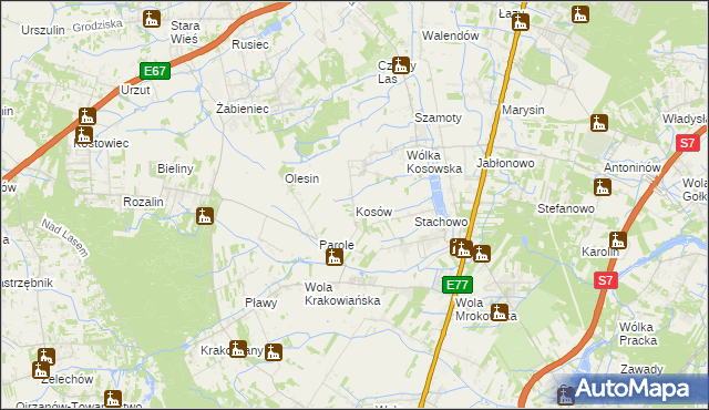 mapa Kosów gmina Lesznowola, Kosów gmina Lesznowola na mapie Targeo