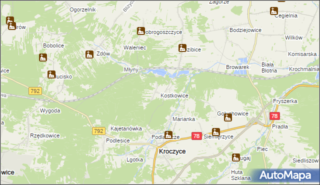 mapa Kostkowice gmina Kroczyce, Kostkowice gmina Kroczyce na mapie Targeo