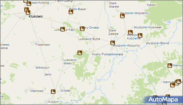mapa Kostry-Podsędkowięta, Kostry-Podsędkowięta na mapie Targeo