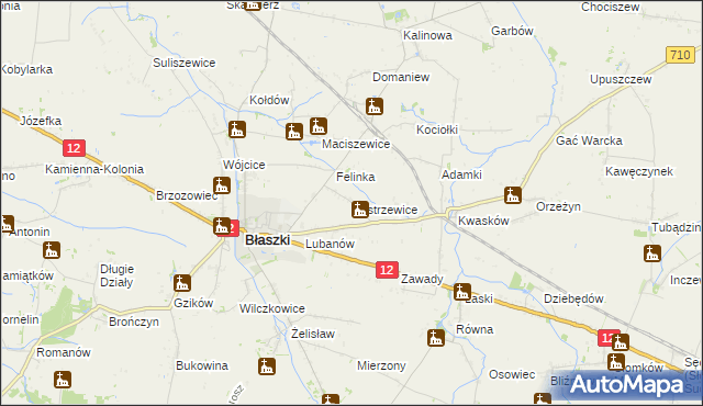 mapa Kostrzewice, Kostrzewice na mapie Targeo