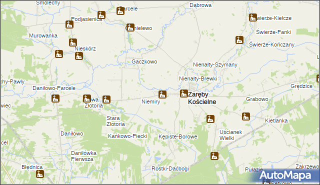 mapa Kosuty gmina Zaręby Kościelne, Kosuty gmina Zaręby Kościelne na mapie Targeo