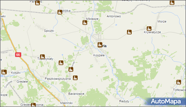 mapa Koszele, Koszele na mapie Targeo