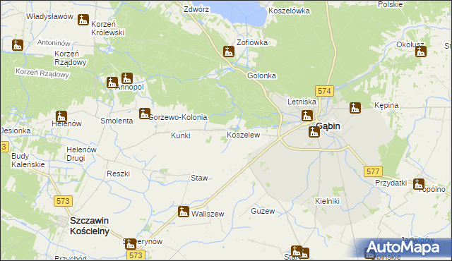 mapa Koszelew, Koszelew na mapie Targeo