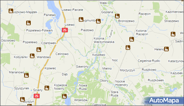 mapa Koszewo gmina Skulsk, Koszewo gmina Skulsk na mapie Targeo