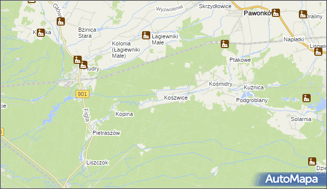 mapa Koszwice, Koszwice na mapie Targeo