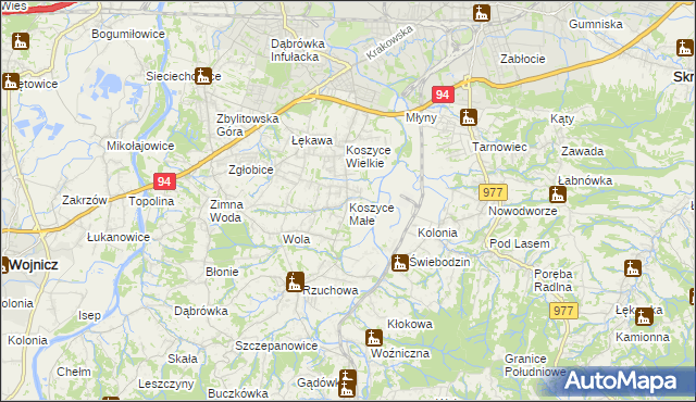 mapa Koszyce Małe, Koszyce Małe na mapie Targeo