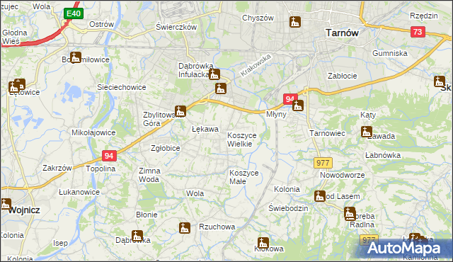 mapa Koszyce Wielkie, Koszyce Wielkie na mapie Targeo