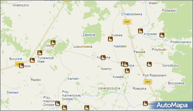 mapa Kotłówka gmina Narew, Kotłówka gmina Narew na mapie Targeo