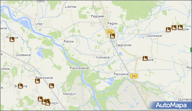 mapa Kotowice gmina Oborniki Śląskie, Kotowice gmina Oborniki Śląskie na mapie Targeo