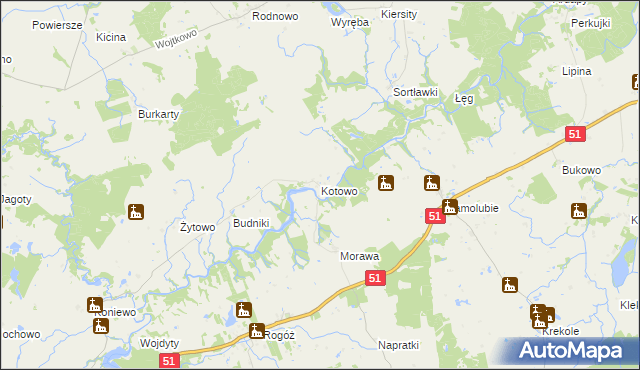 mapa Kotowo gmina Lidzbark Warmiński, Kotowo gmina Lidzbark Warmiński na mapie Targeo