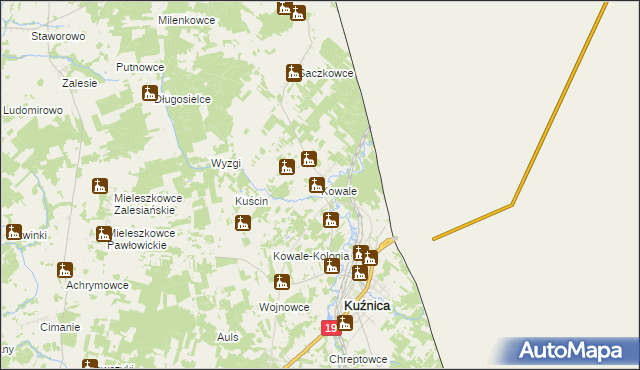 mapa Kowale gmina Kuźnica, Kowale gmina Kuźnica na mapie Targeo