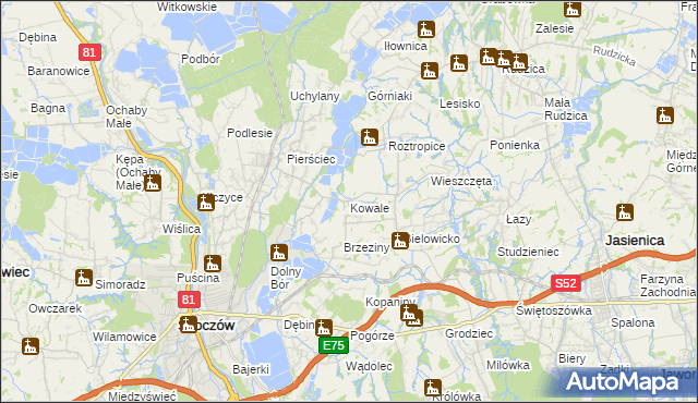 mapa Kowale gmina Skoczów, Kowale gmina Skoczów na mapie Targeo