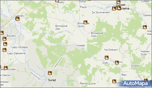 mapa Kowale gmina Suraż, Kowale gmina Suraż na mapie Targeo