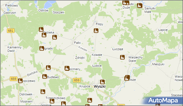 mapa Kowale gmina Wyszki, Kowale gmina Wyszki na mapie Targeo