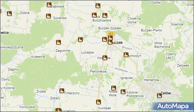 mapa Kowalew gmina Buczek, Kowalew gmina Buczek na mapie Targeo
