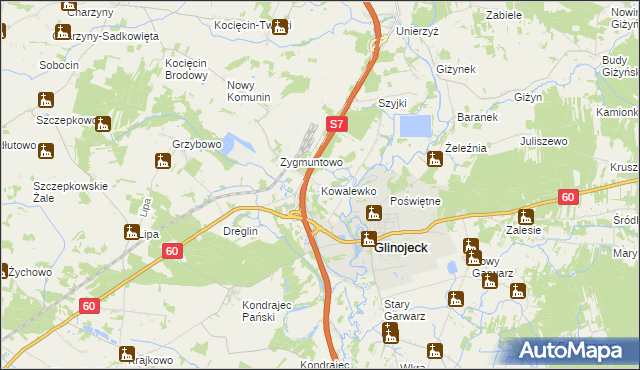 mapa Kowalewko gmina Glinojeck, Kowalewko gmina Glinojeck na mapie Targeo