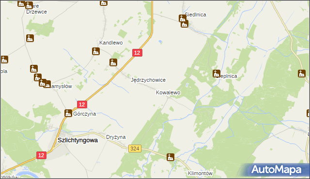 mapa Kowalewo gmina Szlichtyngowa, Kowalewo gmina Szlichtyngowa na mapie Targeo