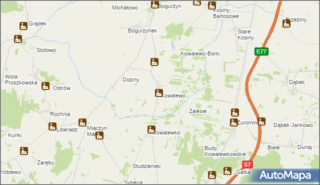 mapa Kowalewo gmina Wiśniewo, Kowalewo gmina Wiśniewo na mapie Targeo