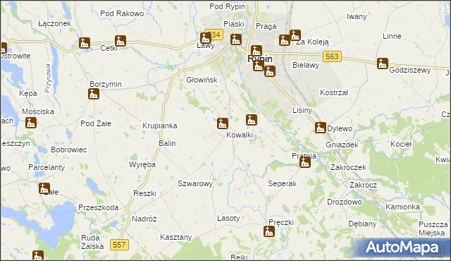 mapa Kowalki gmina Rypin, Kowalki gmina Rypin na mapie Targeo