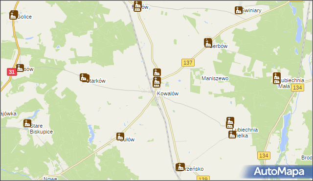 mapa Kowalów gmina Rzepin, Kowalów gmina Rzepin na mapie Targeo