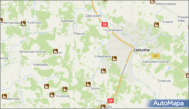 mapa Kowalowce, Kowalowce na mapie Targeo