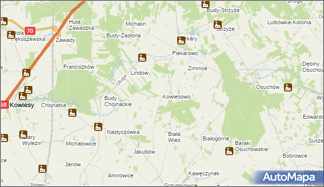 mapa Kowiesowo, Kowiesowo na mapie Targeo