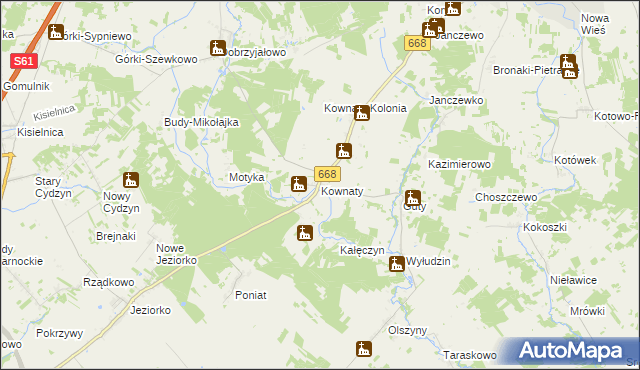 mapa Kownaty gmina Piątnica, Kownaty gmina Piątnica na mapie Targeo