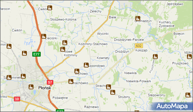 mapa Kownaty gmina Płońsk, Kownaty gmina Płońsk na mapie Targeo