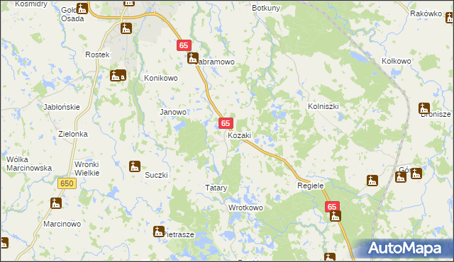 mapa Kozaki gmina Gołdap, Kozaki gmina Gołdap na mapie Targeo