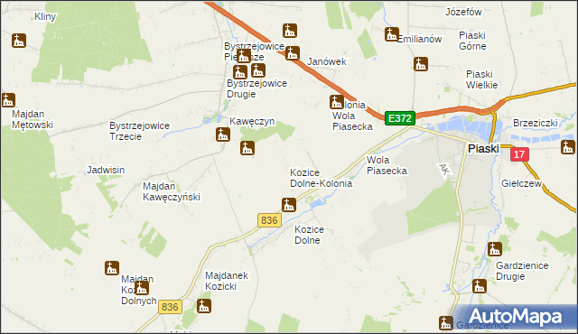 mapa Kozice Dolne-Kolonia, Kozice Dolne-Kolonia na mapie Targeo