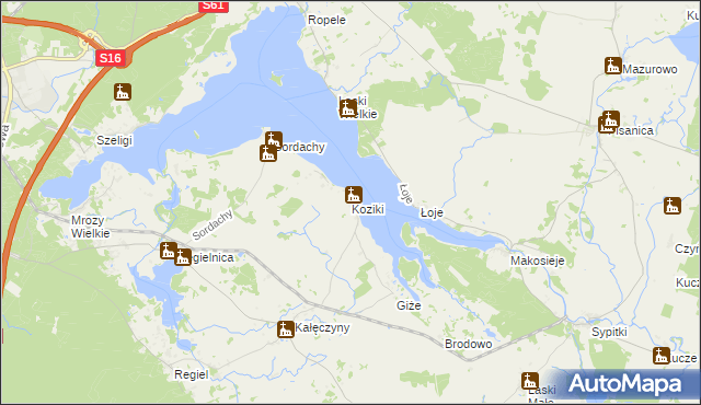 mapa Koziki gmina Ełk, Koziki gmina Ełk na mapie Targeo