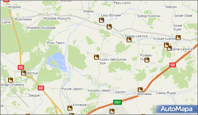 mapa Koziki-Jałbrzyków Stok, Koziki-Jałbrzyków Stok na mapie Targeo