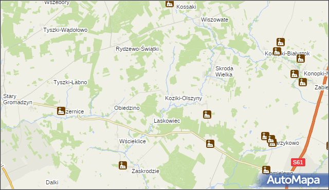 mapa Koziki-Olszyny, Koziki-Olszyny na mapie Targeo