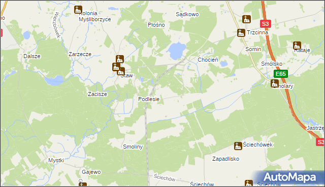 mapa Kozin gmina Lubiszyn, Kozin gmina Lubiszyn na mapie Targeo