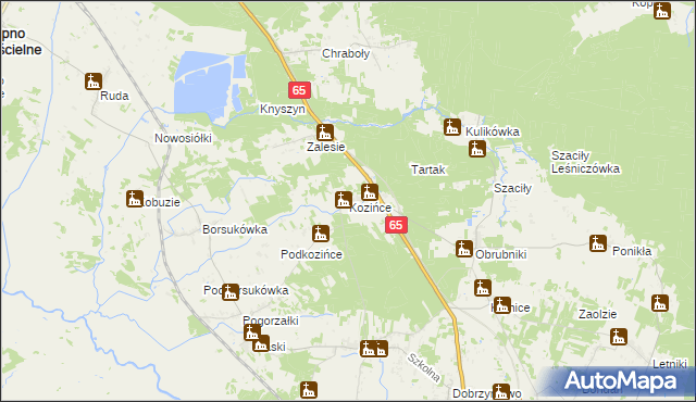 mapa Kozińce, Kozińce na mapie Targeo