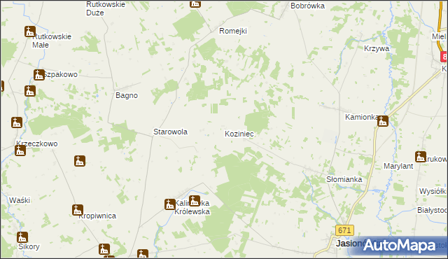 mapa Koziniec gmina Jasionówka, Koziniec gmina Jasionówka na mapie Targeo