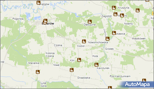 mapa Kozioł gmina Baranów, Kozioł gmina Baranów na mapie Targeo