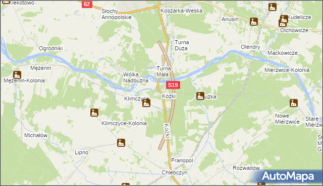 mapa Kózki gmina Sarnaki, Kózki gmina Sarnaki na mapie Targeo