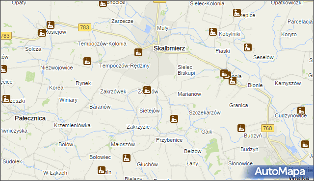 mapa Kózki gmina Skalbmierz, Kózki gmina Skalbmierz na mapie Targeo