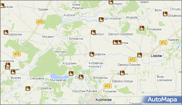 mapa Koźlątków, Koźlątków na mapie Targeo