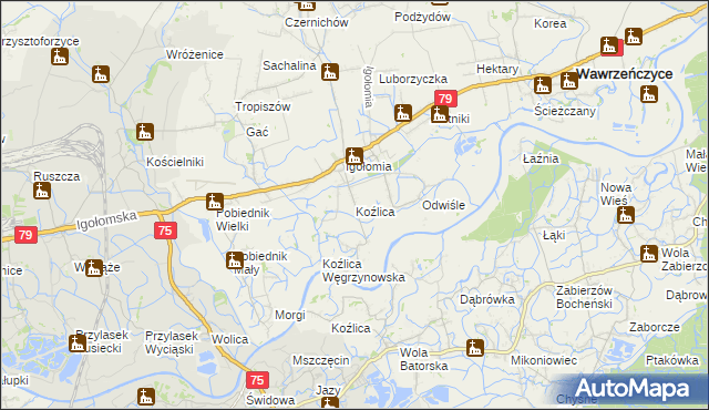 mapa Koźlica, Koźlica na mapie Targeo