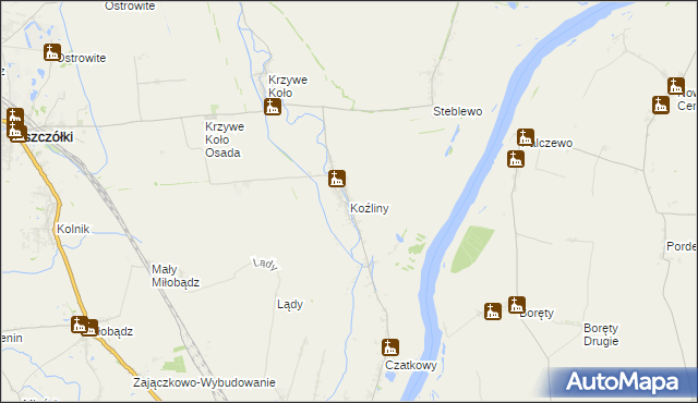 mapa Koźliny gmina Suchy Dąb, Koźliny gmina Suchy Dąb na mapie Targeo