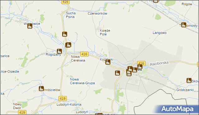 mapa Kozłówki gmina Kietrz, Kozłówki gmina Kietrz na mapie Targeo