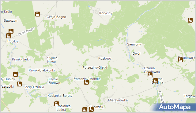 mapa Kozłowo gmina Grodzisk, Kozłowo gmina Grodzisk na mapie Targeo