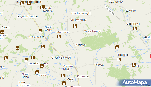 mapa Kozłowo gmina Gzy, Kozłowo gmina Gzy na mapie Targeo