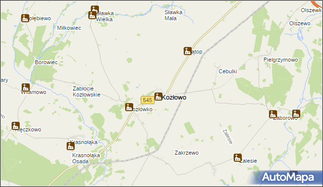 mapa Kozłowo powiat nidzicki, Kozłowo powiat nidzicki na mapie Targeo