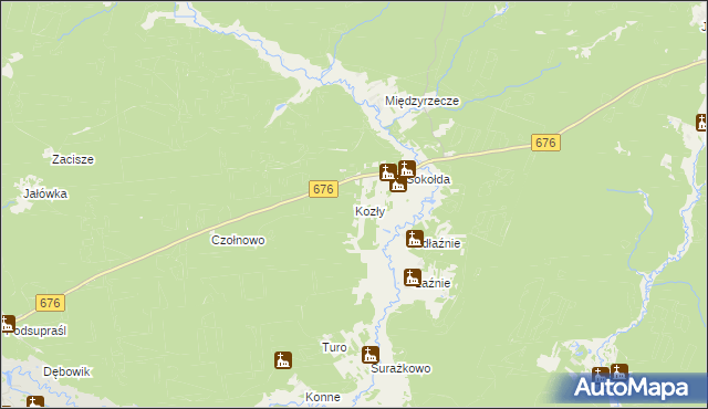 mapa Kozły gmina Supraśl, Kozły gmina Supraśl na mapie Targeo