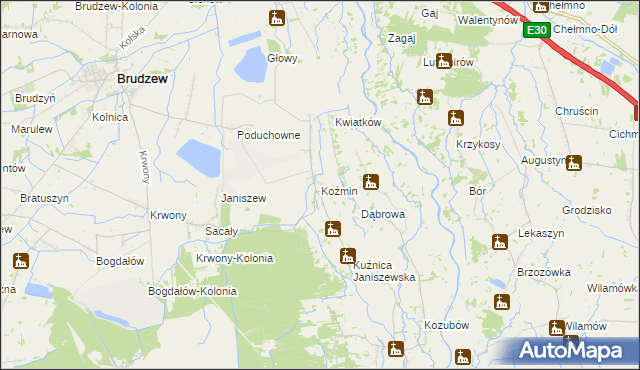 mapa Koźmin gmina Brudzew, Koźmin gmina Brudzew na mapie Targeo